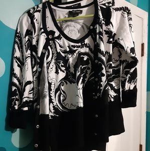 Black/White tank and cardigan set.